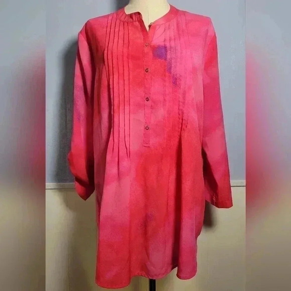 Chaus Bright Pink / Purple Light Tye-Dye Lightweight Long-Sleeve Blouse … - Picture 1 of 10